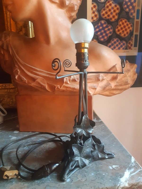 Leune Charmante Lampe Champignon En Verre émaillé Pied En Fer Forgé Art Déco Vers 1923 - 1925-photo-8