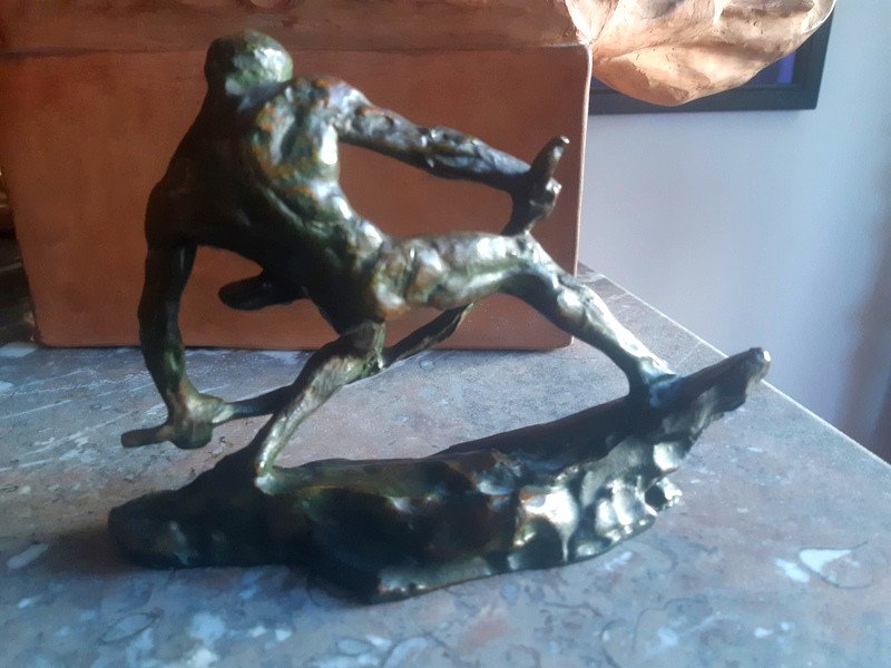 Pierre Le Faguays (1892-1962) Sculpture En Bronze d'époque Art Déco Vers 1930 Homme En Train De bander un arc-photo-4