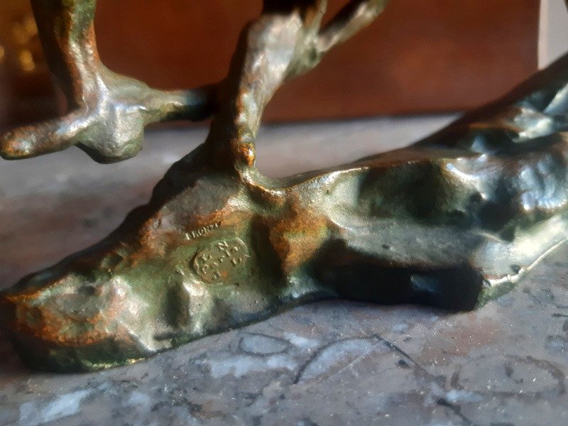 Pierre Le Faguays (1892-1962) Sculpture En Bronze d'époque Art Déco Vers 1930 Homme En Train De bander un arc-photo-1