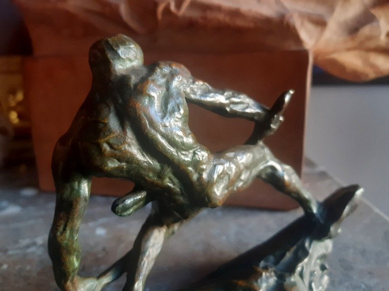 Pierre Le Faguays (1892-1962) Sculpture En Bronze d'époque Art Déco Vers 1930 Homme En Train De bander un arc-photo-2