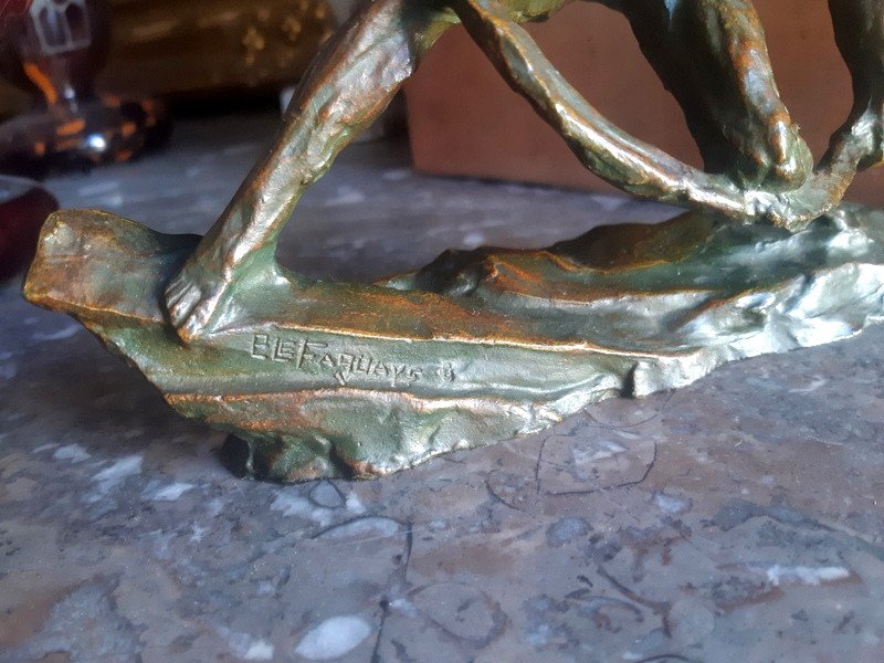 Pierre Le Faguays (1892-1962) Sculpture En Bronze d'époque Art Déco Vers 1930 Homme En Train De bander un arc-photo-4