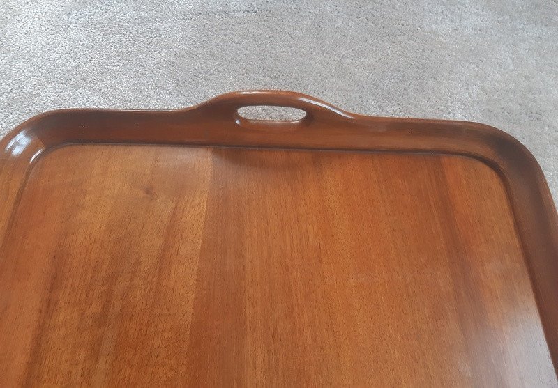 Elegant Serving Tray In Mahogany Or Walnut Wood With Detached Handles-photo-2