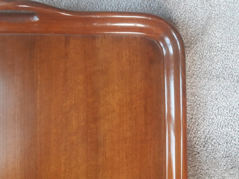 Elegant Serving Tray In Mahogany Or Walnut Wood With Detached Handles-photo-4