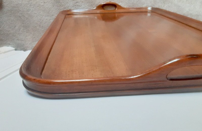 Elegant Serving Tray In Mahogany Or Walnut Wood With Detached Handles-photo-3