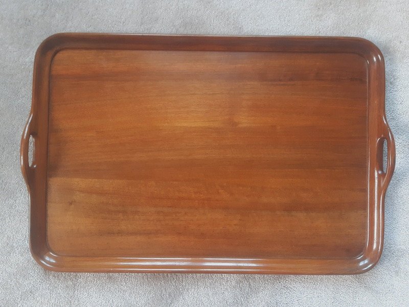 Elegant Serving Tray In Mahogany Or Walnut Wood With Detached Handles