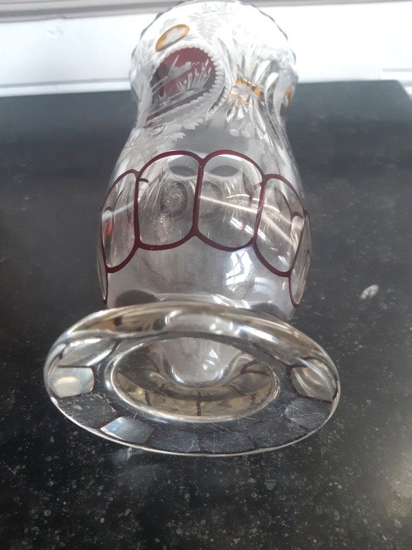 Vase En Cristal De Bohême Sur Piedouche Taillé Et Gravé Dans Le Goût De Moser-photo-8