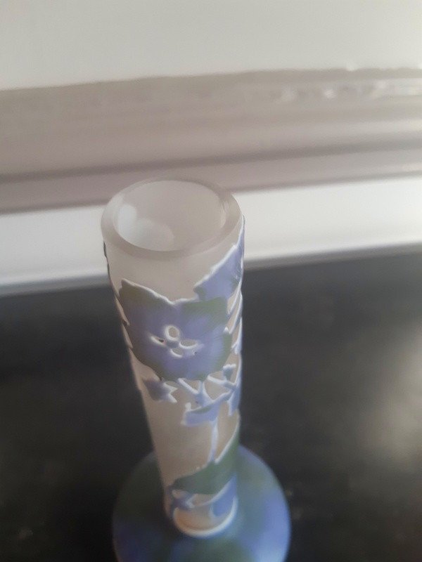 Vase Soliflore Gallé Aux Hortensias Signé à l'étoile Art Nouveau-photo-3