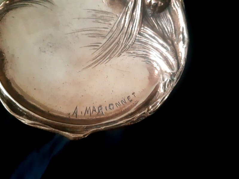 Albert Marionnet (1852-1910) Ravissante Coupe Baguier Vide-poche Sur Piedouche En Bronze Doré époque Art nouveau-photo-3
