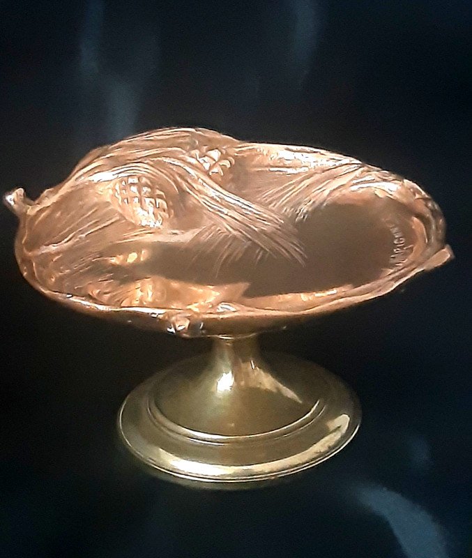 Albert Marionnet (1852-1910) Ravissante Coupe Baguier Vide-poche Sur Piedouche En Bronze Doré époque Art nouveau