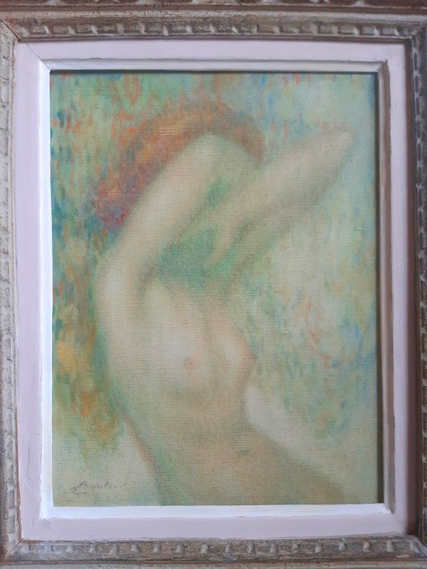 Lucien Boulier (1882 - 1963) Naked Pointillist Young Naked Woman Arms Raised In Her Montparnasse Frame-photo-2