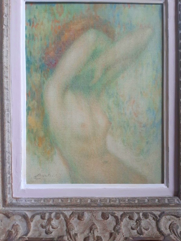 Lucien Boulier (1882 - 1963) Naked Pointillist Young Naked Woman Arms Raised In Her Montparnasse Frame-photo-3