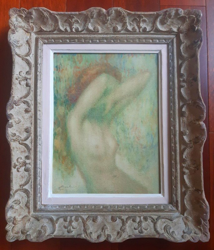 Lucien Boulier (1882 - 1963) Naked Pointillist Young Naked Woman Arms Raised In Her Montparnasse Frame