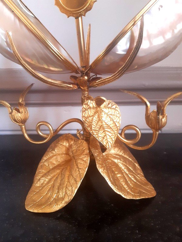 Spectacular Shell And Water Lilies Watch Holder In Gilt Bronze And Mother Of Pearl Napoleon III Period-photo-2