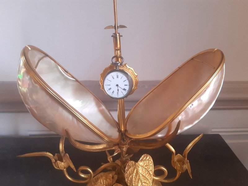 Spectacular Shell And Water Lilies Watch Holder In Gilt Bronze And Mother Of Pearl Napoleon III Period-photo-7