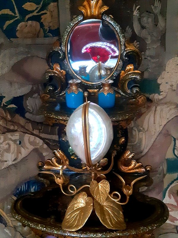 Spectacular Shell And Water Lilies Watch Holder In Gilt Bronze And Mother Of Pearl Napoleon III Period-photo-8
