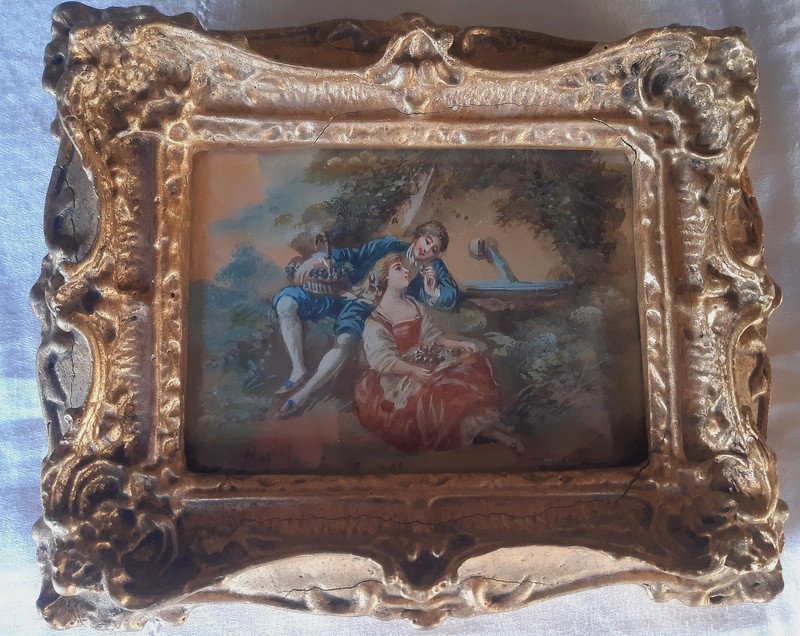 Charming Miniature Watercolor Representing A Young Woman And A Young Man Galante Past Scene (1)