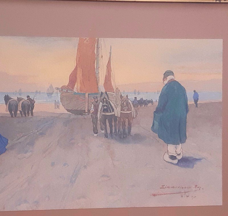 Zimmermann Auguste Aquarelle Scène De Vie Hollandaise Pays Bas Hollande (1)-photo-3