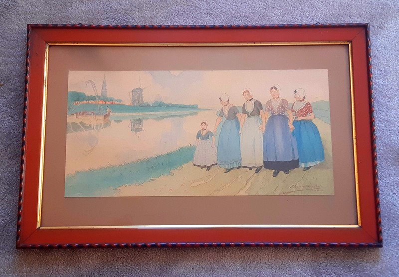 Zimmermann Auguste Watercolor Scene Of Dutch Life Netherlands Holland (2)