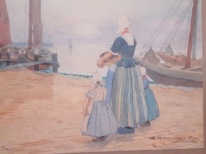 Zimmermann Auguste Aquarelle Scène De Vie Hollandaise Pays Bas Hollande (4)-photo-4
