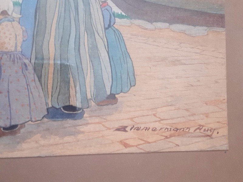 Zimmermann Auguste Aquarelle Scène De Vie Hollandaise Pays Bas Hollande (4)-photo-2