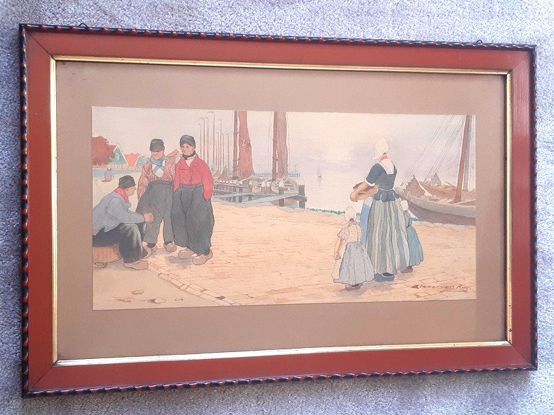 Zimmermann Auguste Aquarelle Scène De Vie Hollandaise Pays Bas Hollande (4)