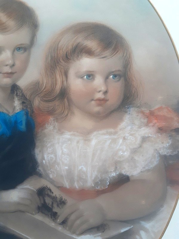 Alexander Blaikley (1816 Glasgow -1903 Londres) Paire De Portraits d'Enfants  portrait Aux Pastels Aquarelle gouache-photo-3