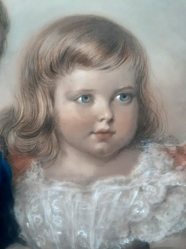 Alexander Blaikley (1816 Glasgow -1903 Londres) Paire De Portraits d'Enfants  portrait Aux Pastels Aquarelle gouache-photo-2