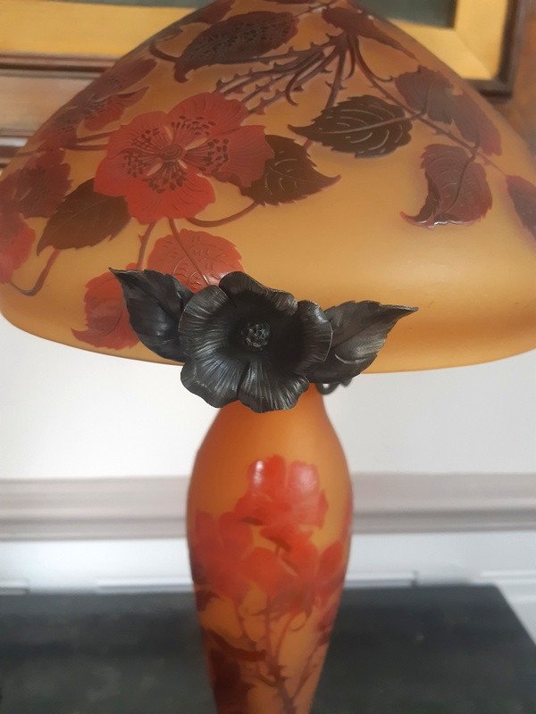 d'Argental Paul Nicolas Large Mushroom Lamp With Rose Hips 55 Cm Art Nouveau-photo-3