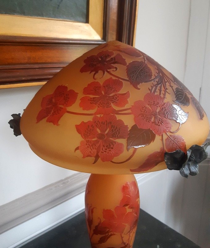 d'Argental Paul Nicolas Large Mushroom Lamp With Rose Hips 55 Cm Art Nouveau-photo-4