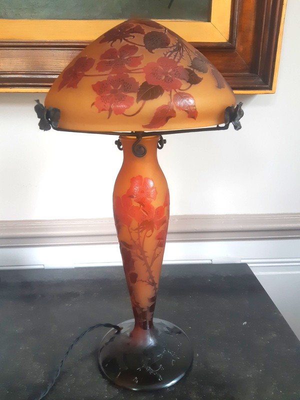 d'Argental Paul Nicolas Large Mushroom Lamp With Rose Hips 55 Cm Art Nouveau