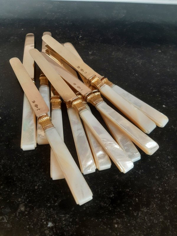 Cardeilhac Lovely Suite Of 11 Dessert Knives In Vermeil And Mother-of-pearl Period 1819-1838-photo-7