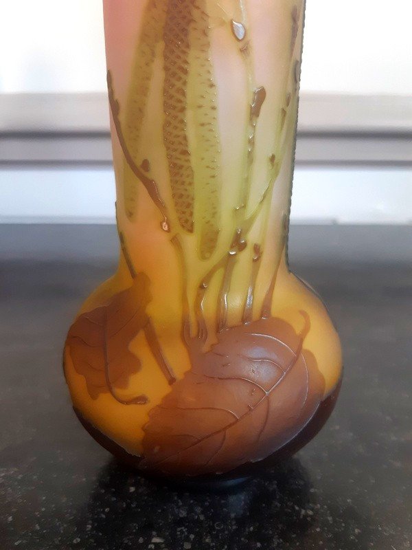 Vase Gallé à Décor De Chatons Du Noisetier Art Nouveau-photo-3