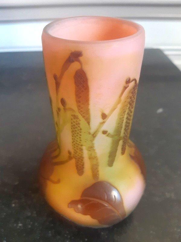 Vase Gallé à Décor De Chatons Du Noisetier Art Nouveau-photo-4
