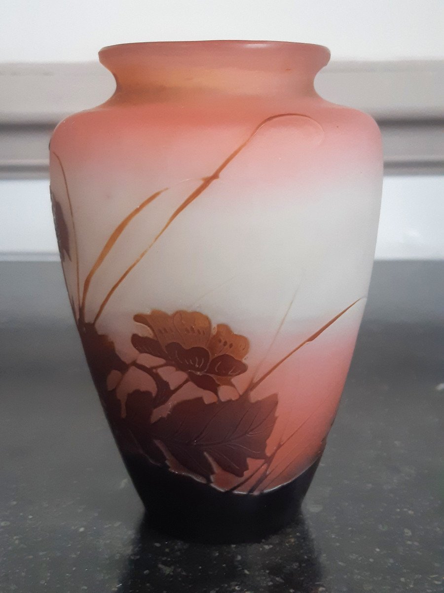 Gallé Vase Decorated With Buttercups And Art Nouveau Grasses-photo-2