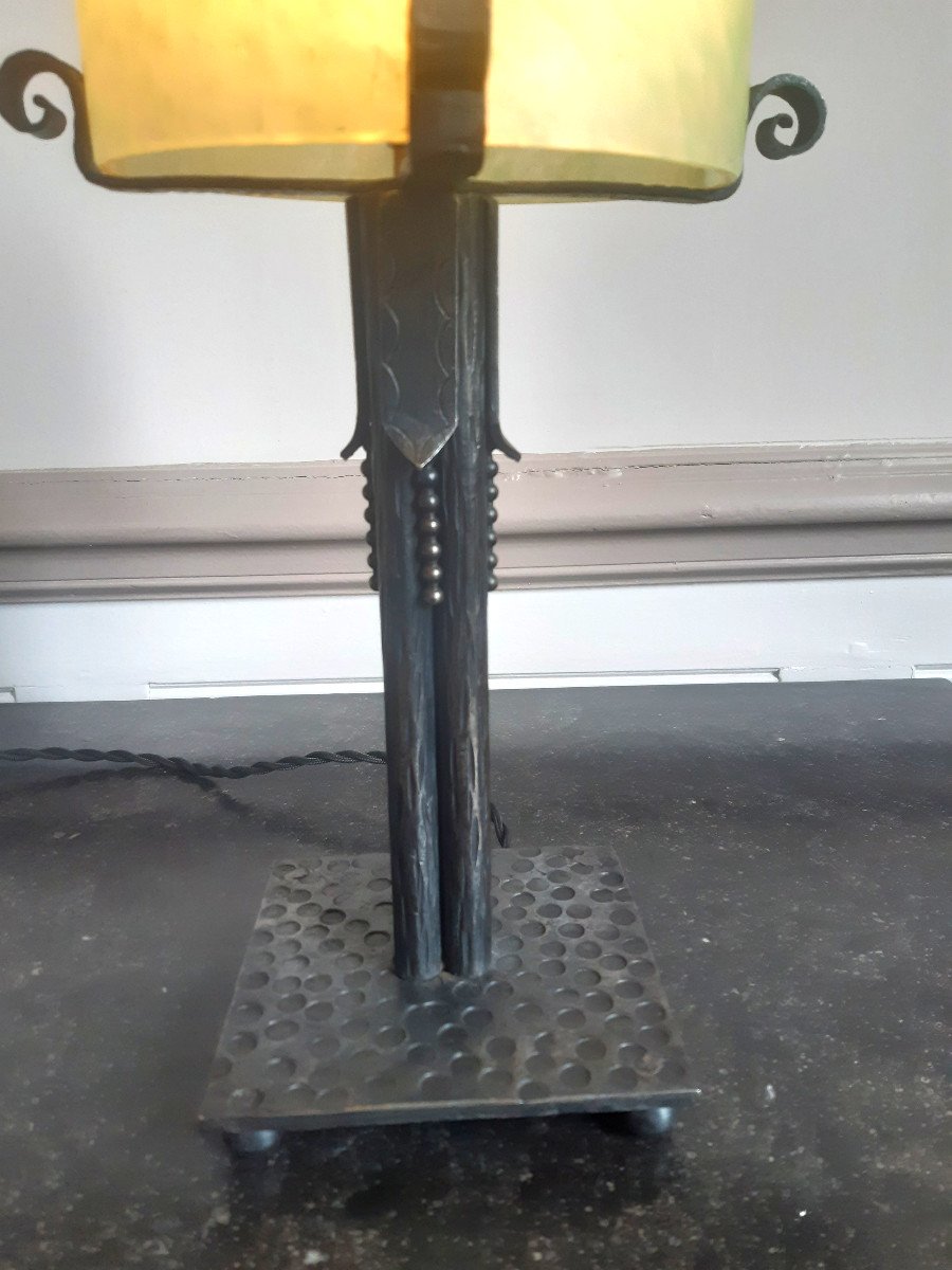 Table Or Desk Lamp In Wrought Iron With Its Art Deco Period 1930 Shell Globe-photo-2