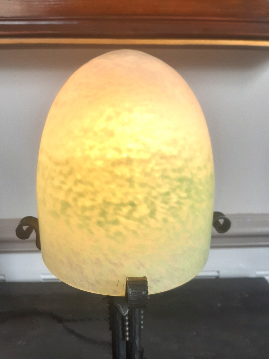 Table Or Desk Lamp In Wrought Iron With Its Art Deco Period 1930 Shell Globe-photo-3