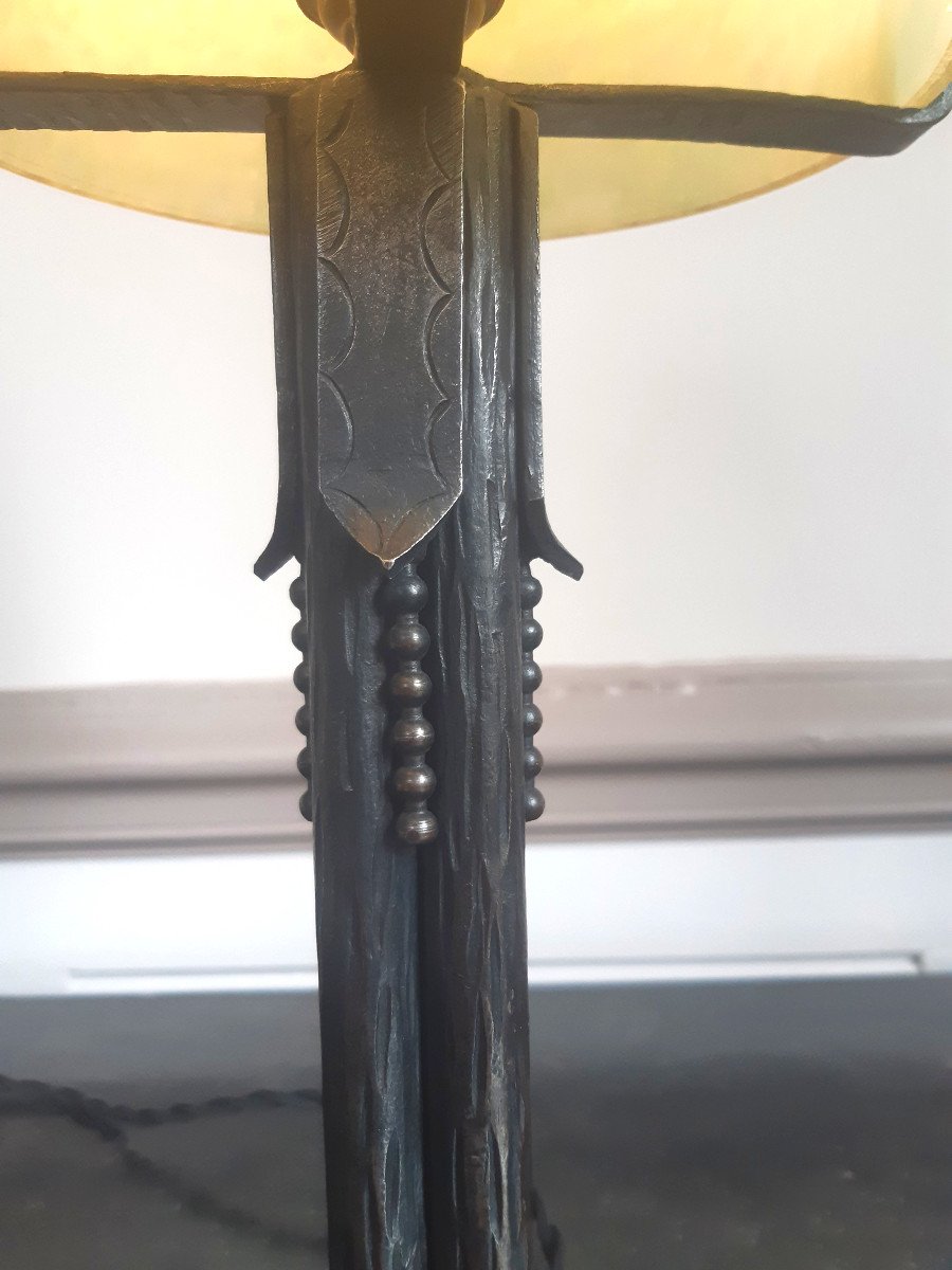 Table Or Desk Lamp In Wrought Iron With Its Art Deco Period 1930 Shell Globe-photo-6