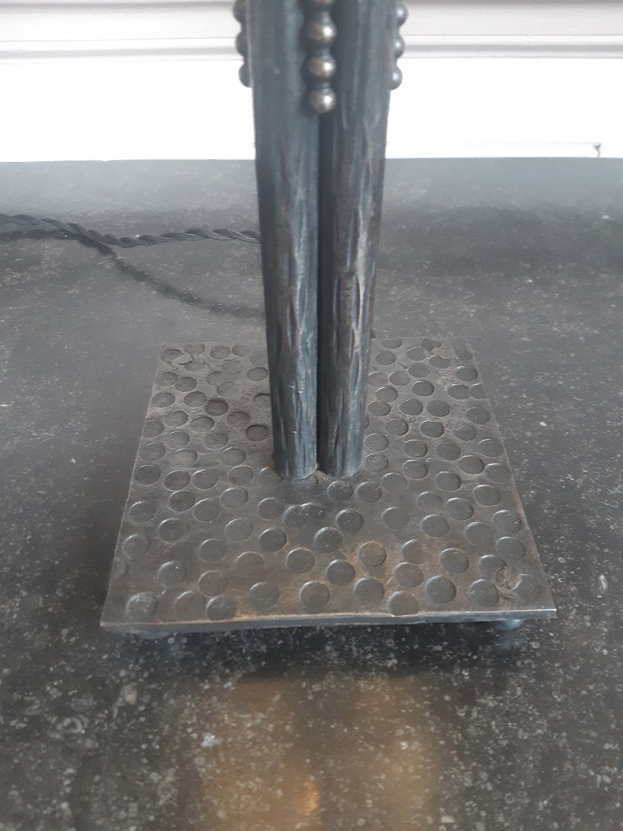 Table Or Desk Lamp In Wrought Iron With Its Art Deco Period 1930 Shell Globe-photo-7