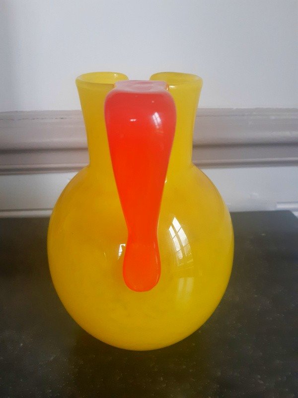 Schneider Art Deco Vase Blown Glass Orangeade Beer Pitcher Circa 1930-photo-3