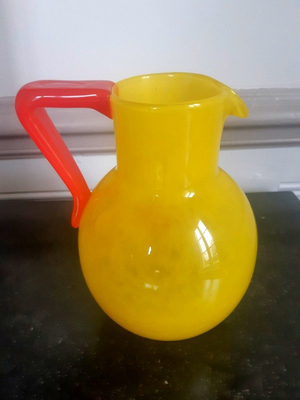 Schneider Art Deco Vase Blown Glass Orangeade Beer Pitcher Circa 1930-photo-1