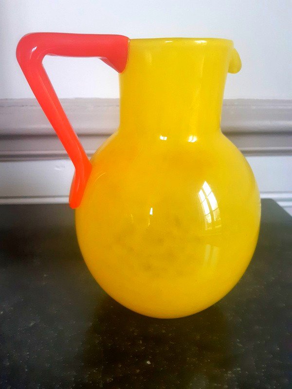 Schneider Art Deco Vase Blown Glass Orangeade Beer Pitcher Circa 1930-photo-3