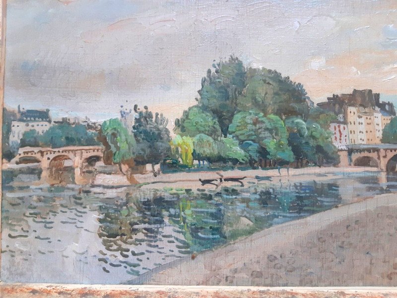 Edmond Ceria (1884 - 1955) Tableau Paris La Cité La Seine Peinture Huile Sur Panneau-photo-4