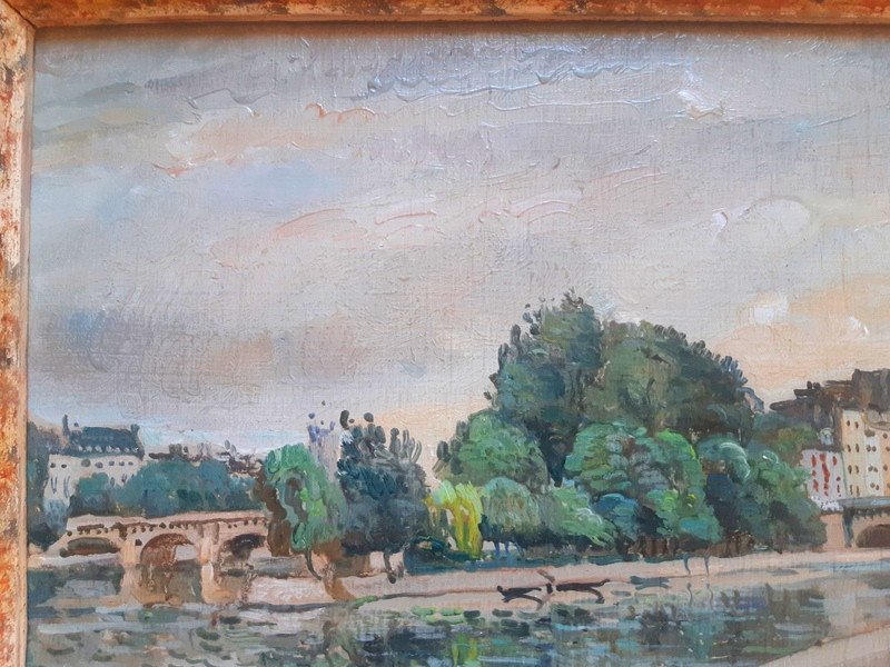 Edmond Ceria (1884 - 1955) Tableau Paris La Cité La Seine Peinture Huile Sur Panneau-photo-2