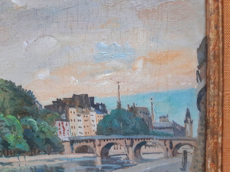 Edmond Ceria (1884 - 1955) Tableau Paris La Cité La Seine Peinture Huile Sur Panneau-photo-3