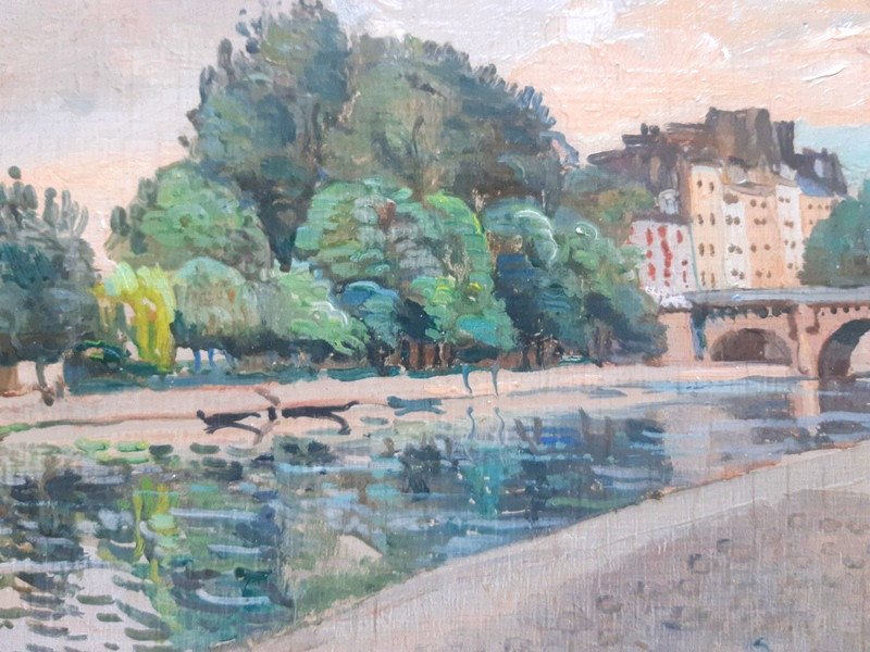 Edmond Ceria (1884 - 1955) Tableau Paris La Cité La Seine Peinture Huile Sur Panneau-photo-4