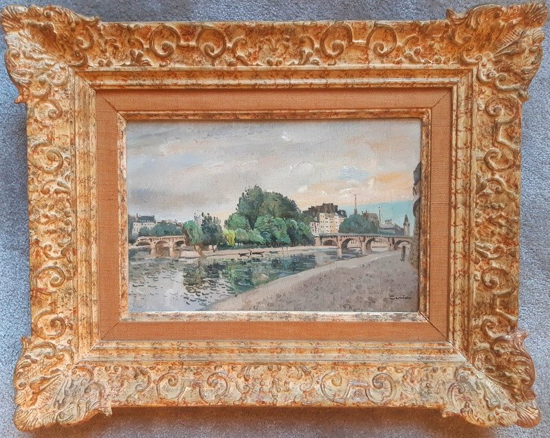 Edmond Ceria (1884 - 1955) Tableau Paris La Cité La Seine Peinture Huile Sur Panneau