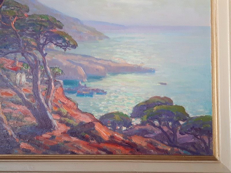 Primitif Bono (1880-1955) Magnifique Vue Plongeante Sur Le Massif De l'Esterel tableau peinture Bord De La Mer Méditerranée -photo-2