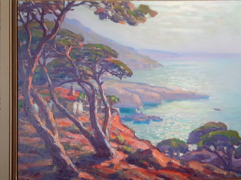 Primitif Bono (1880-1955) Magnifique Vue Plongeante Sur Le Massif De l'Esterel tableau peinture Bord De La Mer Méditerranée -photo-3