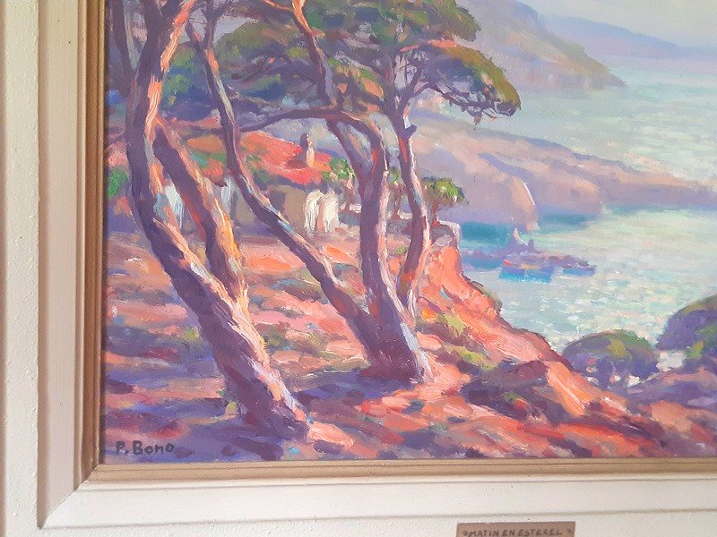 Primitif Bono (1880-1955) Magnifique Vue Plongeante Sur Le Massif De l'Esterel tableau peinture Bord De La Mer Méditerranée -photo-1