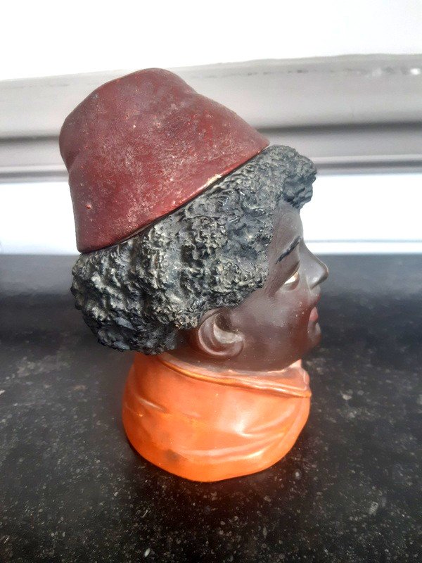 Bernard Bloch Tobacco Box Pot Bernhard Bloch In Terracotta Head Of Young Nubian Boy Orientalist Late 19th Century-photo-1